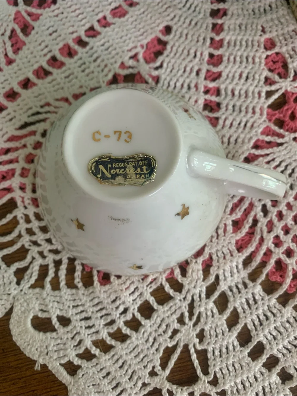 White Porcelain Teacup with Gold Trim and Multicolor Masonic Eastern  Star Accen